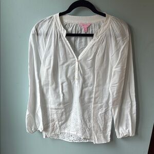 Lilly Pulitzer Cream Relaxed Blouse with Mandarin Collar